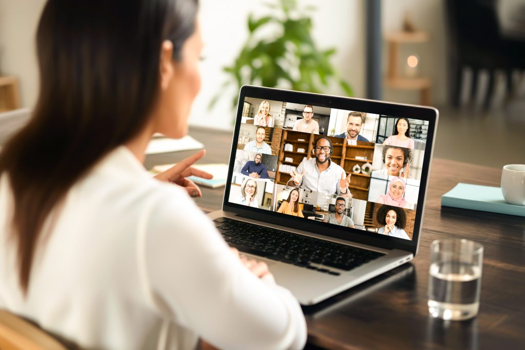 businesswoman having video conference call with colleagues. remo